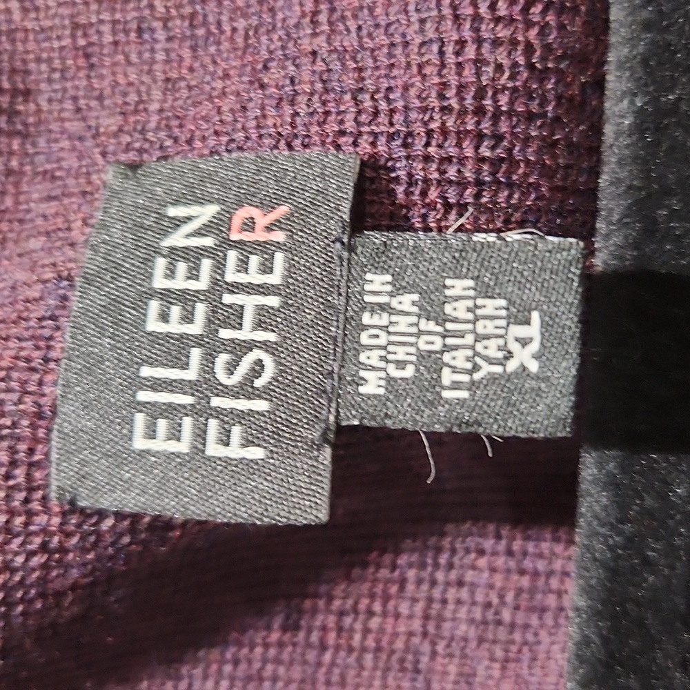 Eileen Fisher Deep Plum Knit Open Cardigan Top - Picture 2 of 12
